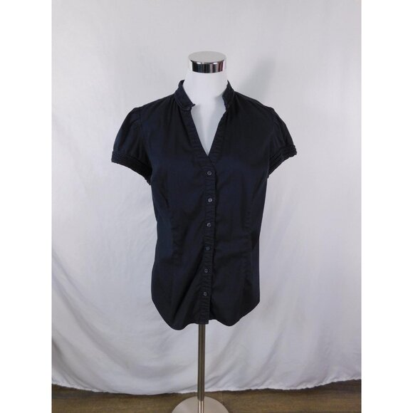Express Design Studio Shirt Womens Large Black Button Front Puff Sleeve Blouse - Picture 1 of 10